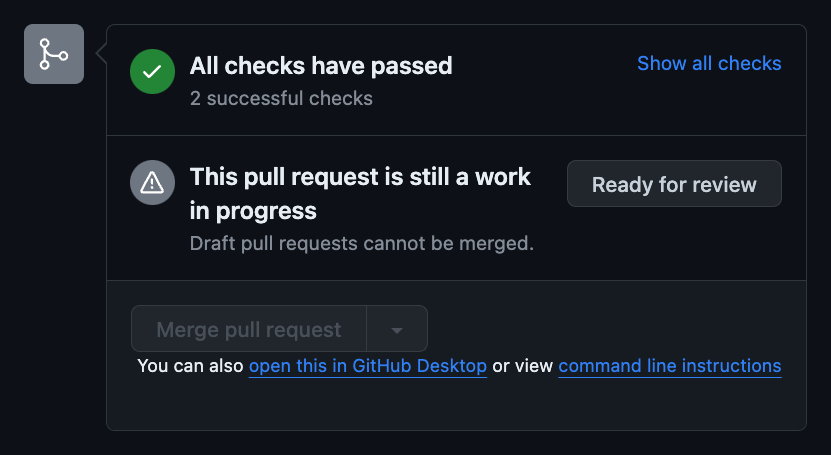 The 'Ready for review' button in a pull request.